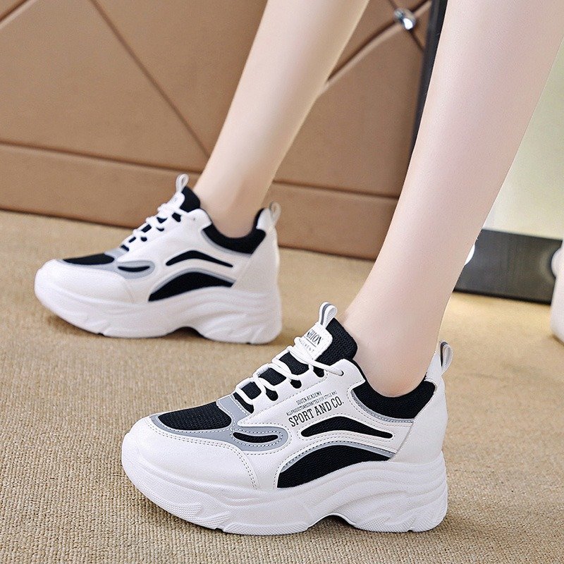 black Women's chunky sneakers, trendy height-increasing Shoes, Kades-WR80 - Image 1