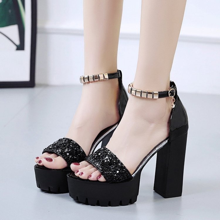2_O1CN01KJQ8bX1h8l3dD6erR_!!1937494233 Sequined Platform Sandals trendy open toe Women's shoes, Box Heel-RV1346 - Image 1