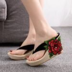 Women's Flip-Flops Platform Platform Embroidered Slippers Sandals, Balanced Heel-RV338