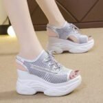 Women's Sporty Peep-toe Platform Sandals, Balanced Heel-RV387 - Image 3