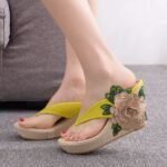 Women's Flip-Flops Platform Platform Embroidered Slippers Sandals, Balanced Heel-RV338 - Image 4