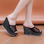 Thick sole, High heel, Mesh flip-flops Shoes For Women, Balanced Heel-RV476