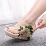 Women's Flip-Flops Platform Platform Embroidered Slippers Sandals, Balanced Heel-RV338 - Image 5