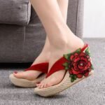 Women's Flip-Flops Platform Platform Embroidered Slippers Sandals, Balanced Heel-RV338 - Image 2