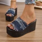 Women's One-word Wedge platform Fashion Sandals, Balanced Heel-RV679 - Image 2