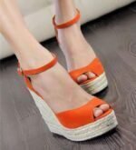 Women's Wedge Sandals, High Heel, Peep Toe, One-Strap Strap Shoes, Balanced Heel-RV393 - Image 3