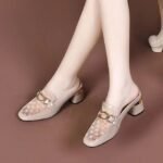 Women’s High-Heeled Slippers, Elegant Cowhide & Mesh— Sandal & Slipper-RV2514 - Image 2