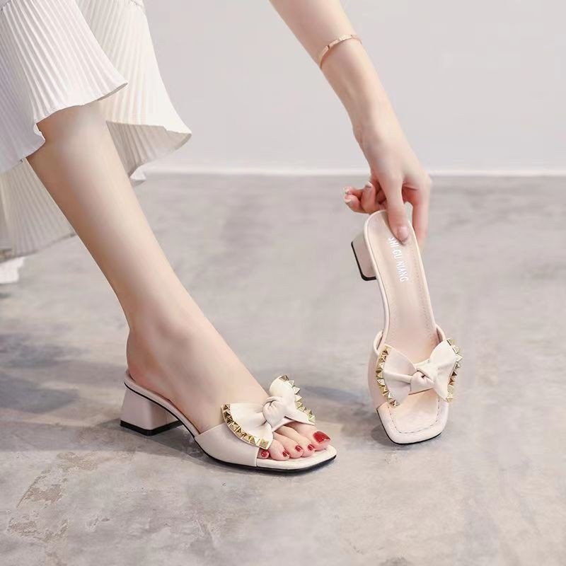 Beige Fairy Style Sweet Fashion Beach Shoes For Women, Box Heel-RV1451 - Image 1