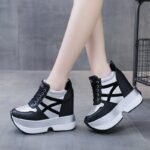 Women's White Platform Sneakers with Hidden Wedge Heels, Sneaker & Kades-WR120