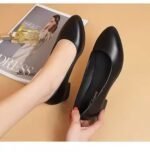 Women's black flat soft-soled chunky heel work shoes For women, Style Shoes-RV2530