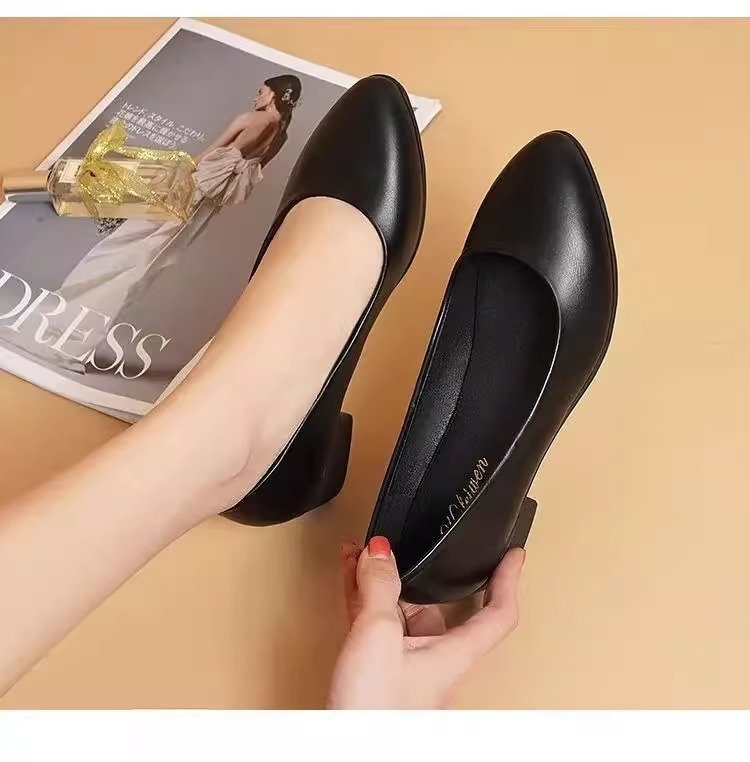 Black Women's black flat soft-soled chunky heel work shoes For women, Style Shoes-RV2530 - Image 1