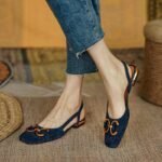 Horse Buckle Retro Toe Sandals Women's, Box Heel-RV1459