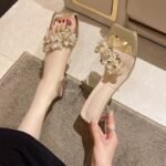 Transparent Thick High Heels Rhinestone Slippers For Women's, Box Heel-RV1441 - Image 5