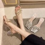 Transparent Thick High Heels Rhinestone Slippers For Women's, Box Heel-RV1441 - Image 3