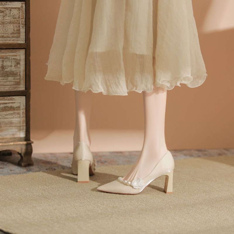 RV2538-1990 TK Thick Heels, Light Satin Main Wedding Shoes For Women, Style Shoes-RV2538 - Image 1