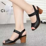 Soft Sole Comfortable Middle-Aged & Elderly Middle Heel Sandals For Women, Box Heel-RV1458