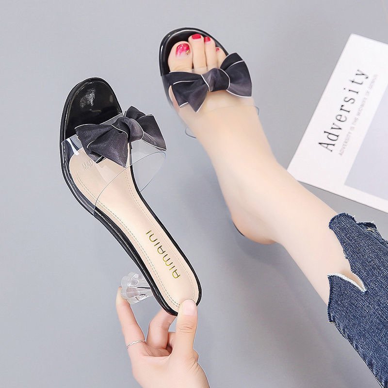 详情-2 Crystal Heel Women's Transparent Sandals For Women, Box Heel-RV1457 - Image 1