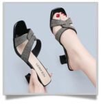 Women's Mid Heel Slippers Fashionable Shoes For Women, Box Heel-RV1450