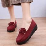 Women's Platform Thick-Soled Wedge Heel Loafers Casual Work Shoes. Canvas & Loafer-DS111