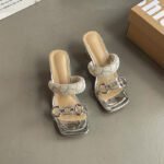 Women's New Style Stiletto Sandals with Transparent Rhinestones, Box Heel-RV1469 - Image 3
