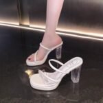 Women's high-heeled sandals, transparent, one-strap, Box Heel-RV1463 - Image 2
