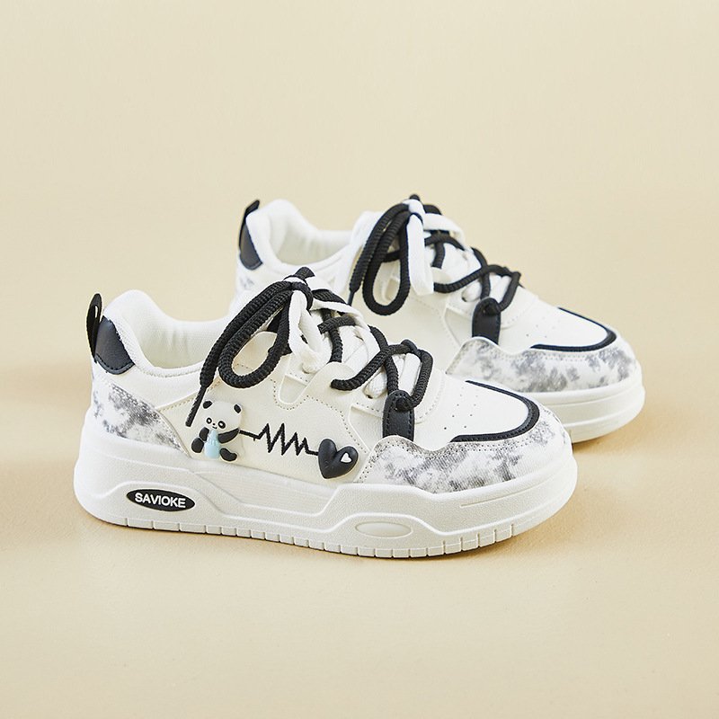 black Student Panda White Sneakers for Girls - Cute, Sneaker & Kades - WR146 - Image 1