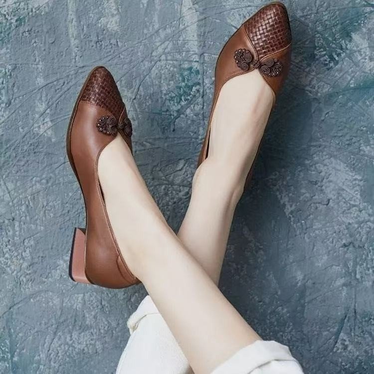brown Women's Retro Chinese Style Pointed Toe Loafers, Style Shoes-RV2541 - Image 1