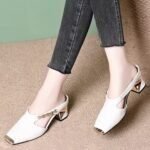 Metal toe summer new style square toe half slippers for women, Box Heel – RV1489 - Image 2