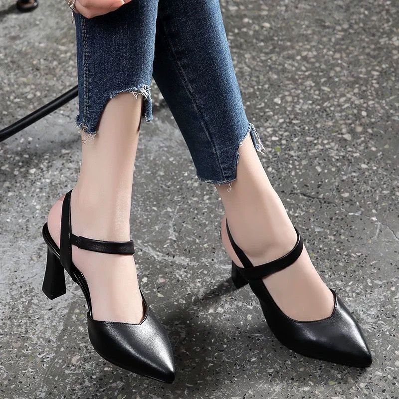 black Women's sandals, new design, chunky heel, one-strap closed toe, Pencil Heel – RV1480 - Image 1
