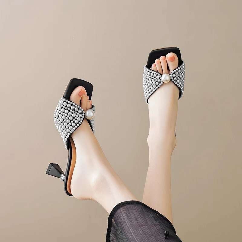 black Style Mid-Heel Stiletto Open-Toe Sandals/Mops for Women, Pencil Heel – RV1511 - Image 1