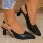 Summer Women's Bow Sandals, Color Block Pointed Toe Closed Toe,  Pencil Heel – RV1517