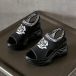 Summer Fly-knit Mesh Breathable Peep Toe Elastic Slip-On Lightweight Sandals Balanced Heel – RV723