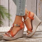 Women's platform woven hemp rope, bohemian style high heels, Balanced Heel – RV709 - Image 6