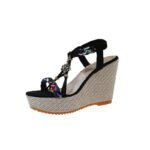 Open-toe Color-Blocked Woven Sandals For Women, Balanced Heel – RV710