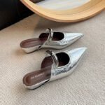 French-style closed-toe metal wedge heel semi-slippers for women, Style Shoes – RV2554 - Image 5