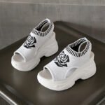 Summer Fly-knit Mesh Breathable Peep Toe Elastic Slip-On Lightweight Sandals Balanced Heel – RV723 - Image 5