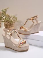Women's platform woven hemp rope, bohemian style high heels, Balanced Heel – RV709 - Image 4