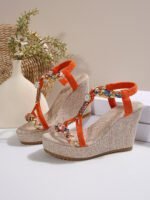 Women's platform woven hemp rope, bohemian style high heels, Balanced Heel – RV709 - Image 7
