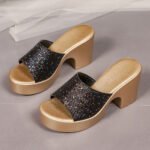 Sequined One-Strap Peep Toe Outdoor Slippers Women's, Box Heel – RV1533 - Image 3