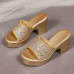 Sequined One-Strap Peep Toe Outdoor Slippers Women's, Box Heel – RV1533 - Image 7