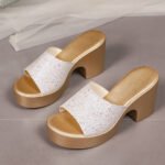 Sequined One-Strap Peep Toe Outdoor Slippers Women's, Box Heel – RV1533 - Image 5
