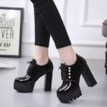 Chunky Heel Round Toe Lace-up Women’s Shoes, Boot Shoes-STWR79