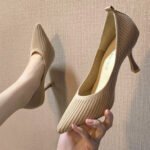Shallow mouth, flyknit, pointed toe, stiletto heel, women’s single shoes, Style shoes-STRV2309