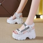 Korean Style Platform Casual Sports Velcro Sandals For Women, Balance Heel-STRV646