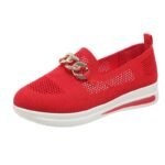 Women’s Shoes, Metal Chain Wedge Heel Casual Single Shoes, Canvas-STDS80