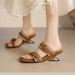 French Retro Woven Belt Buckle Open Toe Wedge Sandals for Women, Box Heel-STRV1424