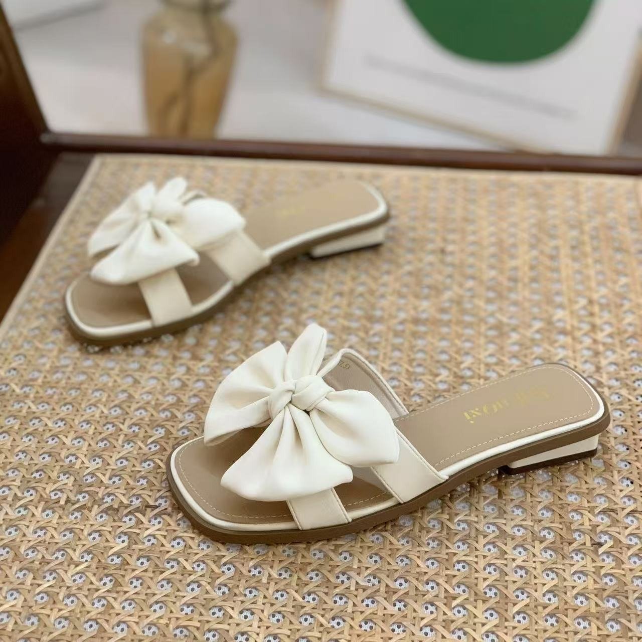 O1CN016ebJgh1SQQcneQ5s4_22111908 Bow Wedge Heel Soft Bottom Slippers for Women, Sandal & Slipper-STRV30057 - Image 1