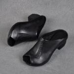 Fish Mouth Shoes, Medium Heel Soft Middle-Aged Women’s Shoes, Box Heel-STRV1391 - Image 3