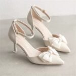 Women’s Trendy Bow-Tie Mid-Heel Pointed Toe Shoes, Pencil Heel-STRV1384