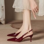 Pointed Toe, Strappy, Red Patent Leather Closed-Toe Women’s Sandals, Pencil Heel – STRV1488